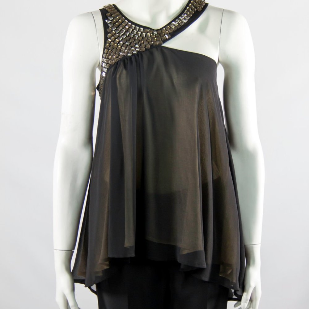 TopShop Party Black Camisole Top Camisole beaded collar Small 6